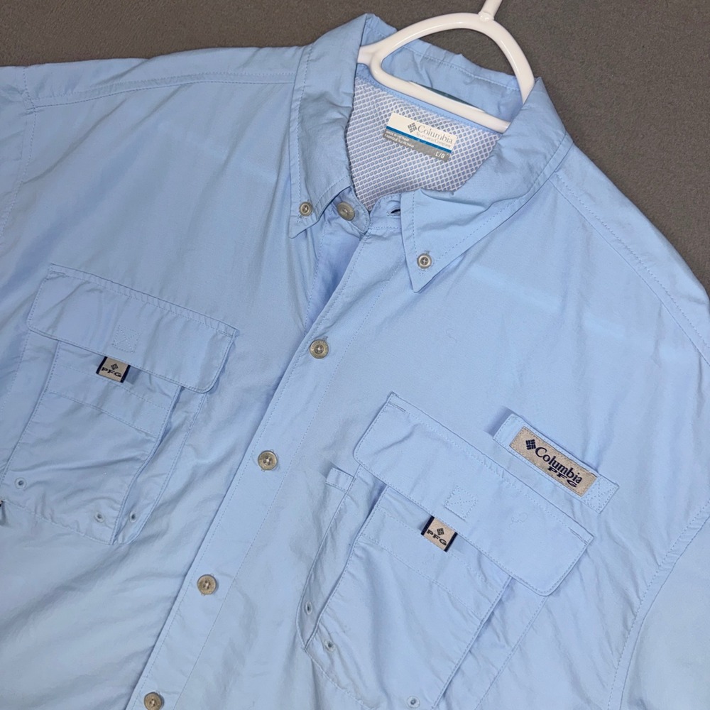 Columbia Shirt Mens Large Blue Bahama II Short Sleeve PFG Fishing Tactical Nylon